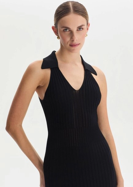Polo Neck Black Knit Dress - 4