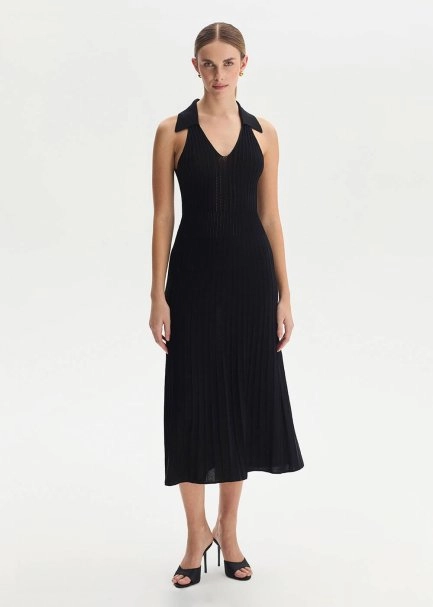 Polo Neck Black Knit Dress - 3