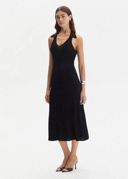 Polo Neck Black Knit Dress - 1