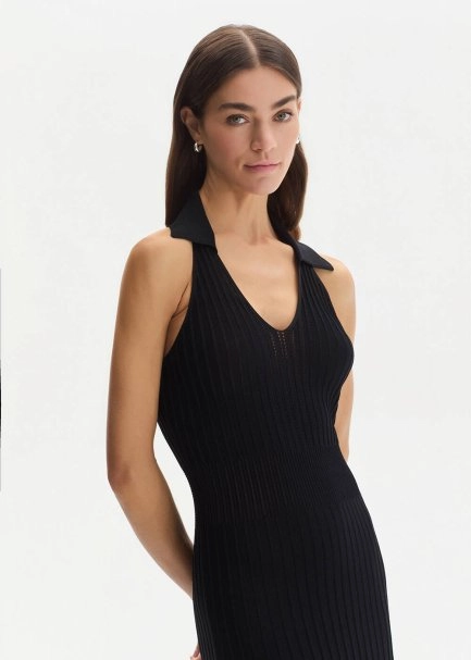 Polo Neck Black Knit Dress - 3