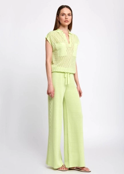 Polo Neck Drawstring Pocket Detail Green Knit Shirt - 2