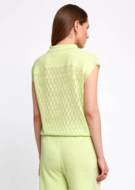 Polo Neck Drawstring Pocket Detail Green Knit Shirt - 4