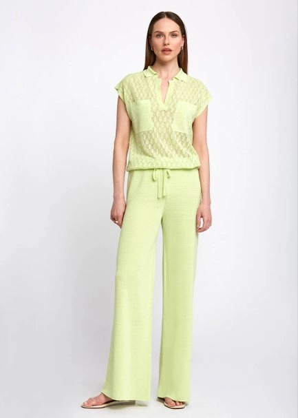 Polo Neck Drawstring Pocket Detail Green Knit Shirt - 5