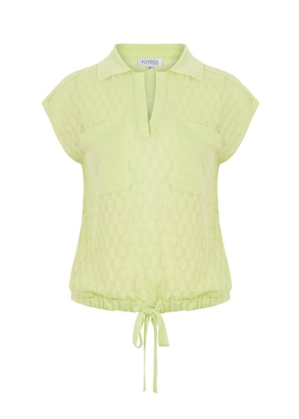 Polo Neck Drawstring Pocket Detail Green Knit Shirt - 8