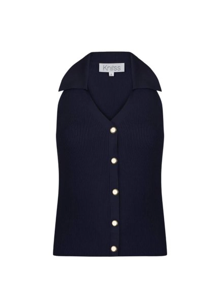 Polo Neck Fıtted Navy Knıt Top - 7
