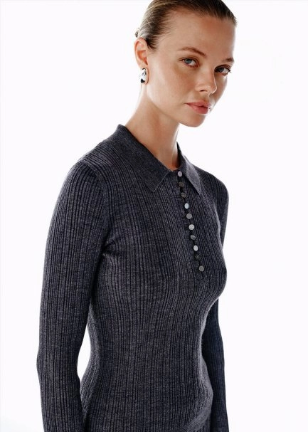 POLO NECK MERINO WOOL RICH BLEND KNIT TOP DARK GREY - 4