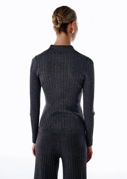 POLO NECK MERINO WOOL RICH BLEND KNIT TOP DARK GREY - 5