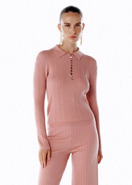 POLO NECK MERINO WOOL RICH BLEND KNIT TOP PINK CLAY - 3