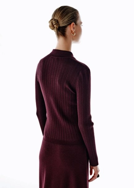 POLO NECK MERINO WOOL RICH BLEND KNIT TOP PLUM - 5
