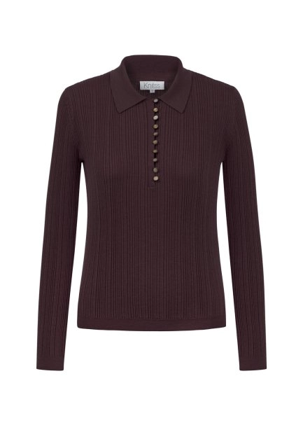 POLO NECK MERINO WOOL RICH BLEND KNIT TOP PLUM - 6