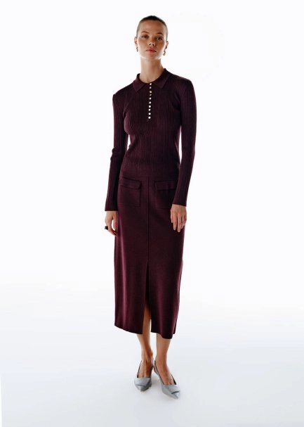 POLO NECK MERINO WOOL RICH BLEND KNIT TOP PLUM - 2