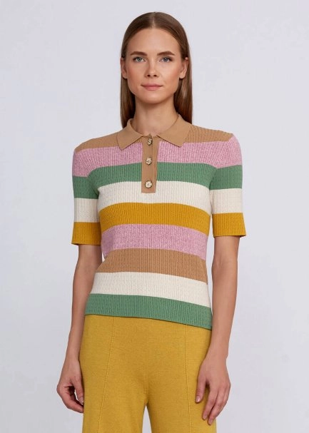 Polo Neck Multicolor Knit Top - 1