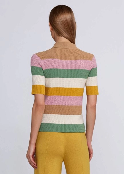 Polo Neck Multicolor Knit Top - 3