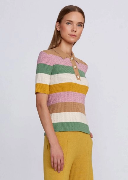 Polo Neck Multicolor Knit Top - 4