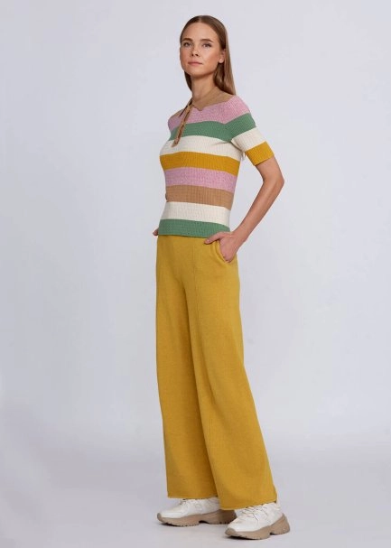 Polo Neck Multicolor Knit Top - 6