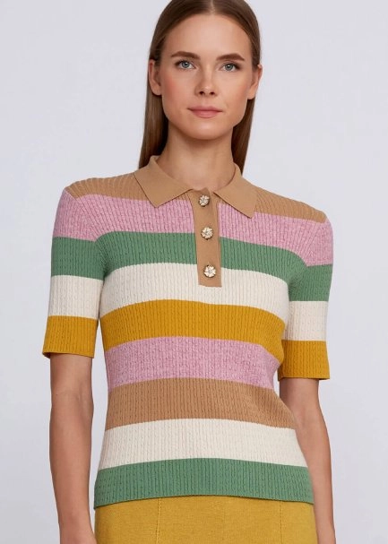 Polo Neck Multicolor Knit Top - 7