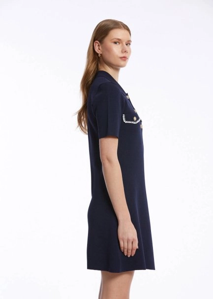 POLO NECK NAVY KNIT DRESS - 3