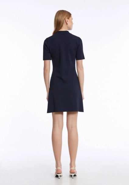 POLO NECK NAVY KNIT DRESS - 5
