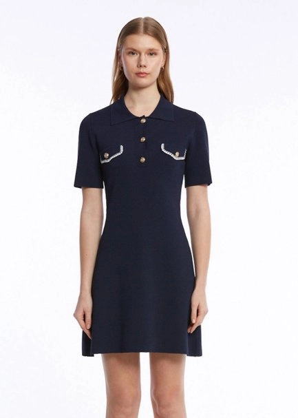 POLO NECK NAVY KNIT DRESS - 2