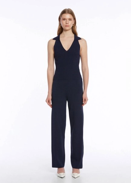 POLO NECK NAVY KNIT TOP - 2