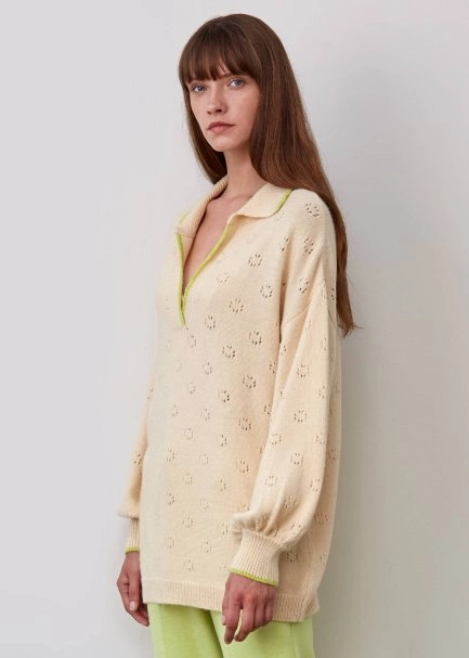 Polo Neck Poıntelle Wool Blend Cream Sweater - 4