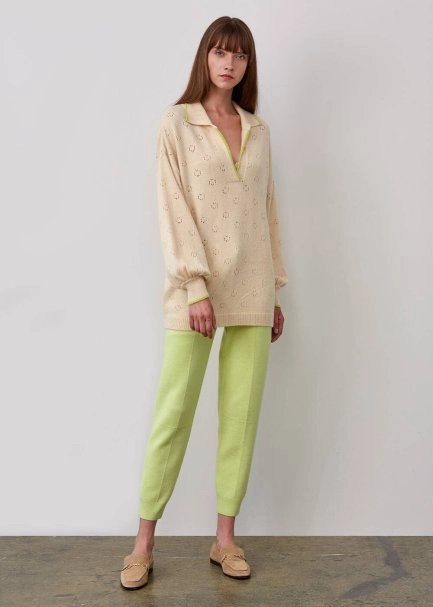 Polo Neck Poıntelle Wool Blend Cream Sweater - 5