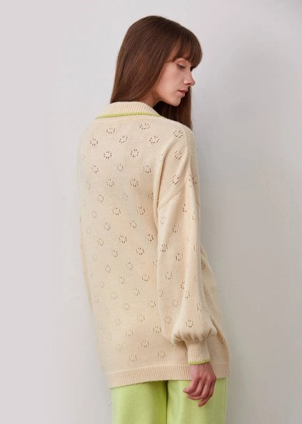Polo Neck Poıntelle Wool Blend Cream Sweater - 7