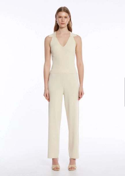 POLO NECK SAND KNIT TOP - 2