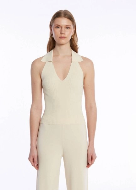 POLO NECK SAND KNIT TOP - 1