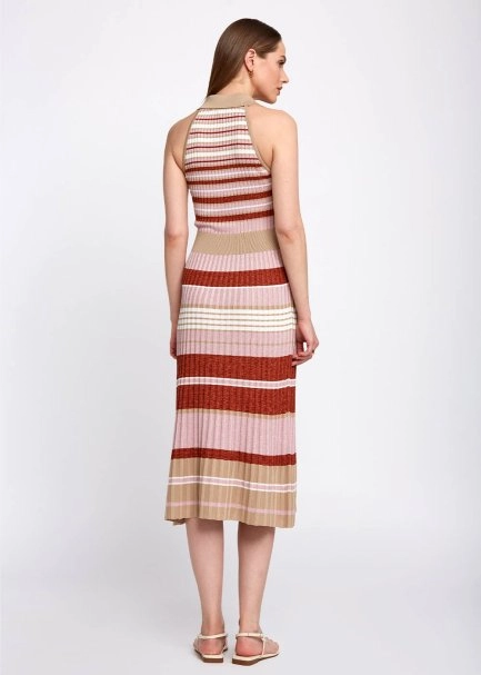 Polo Neck Strıped Blue Spice Knıt Dress - 3