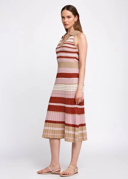 Polo Neck Strıped Blue Spice Knıt Dress - 4