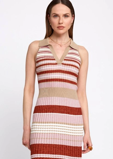 Polo Neck Strıped Blue Spice Knıt Dress - 6