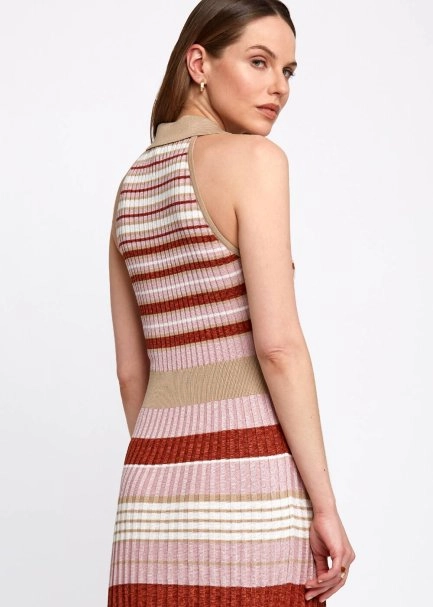 Polo Neck Strıped Blue Spice Knıt Dress - 7