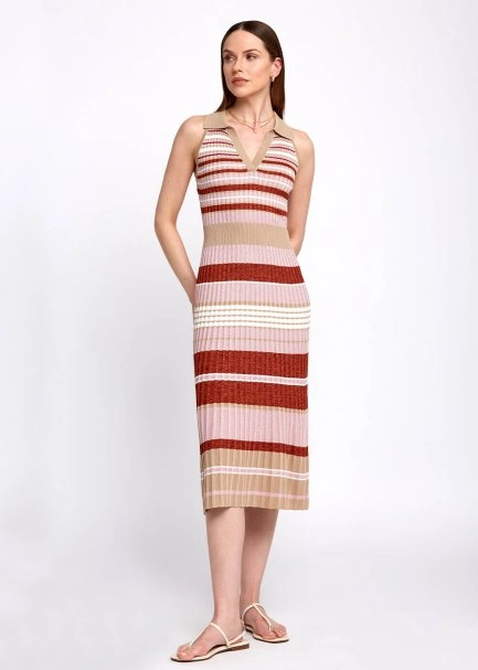 Polo Neck Strıped Blue Spice Knıt Dress - 5