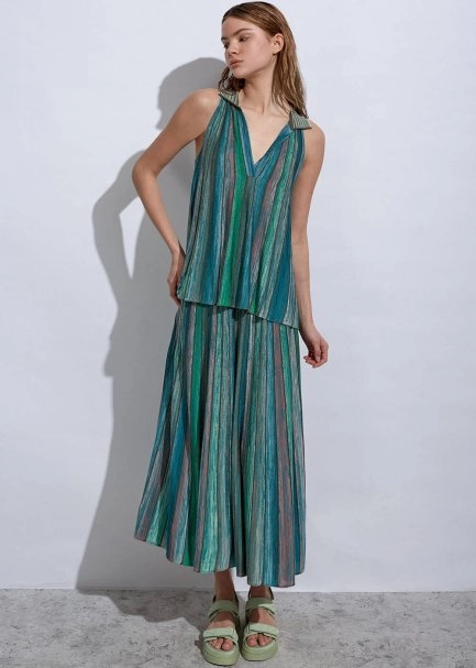 Polo Neck Strıped Verdıgrıs Knıt Top - 3