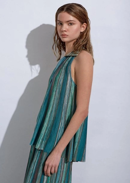 Polo Neck Strıped Verdıgrıs Knıt Top - 4