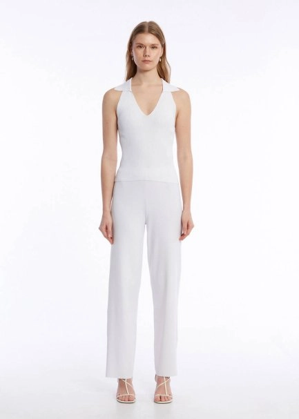 POLO NECK WHITE KNIT TOP - 2