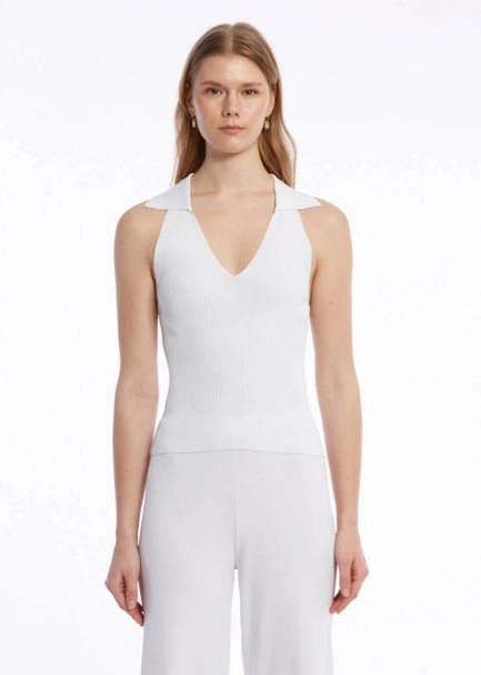 POLO NECK WHITE KNIT TOP - 1