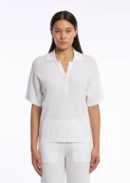 POLO NECK WHITE ORGANIC COTTON KNIT SWEATER - 1