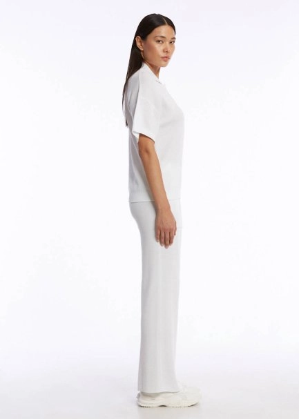 POLO NECK WHITE ORGANIC COTTON KNIT SWEATER - 4