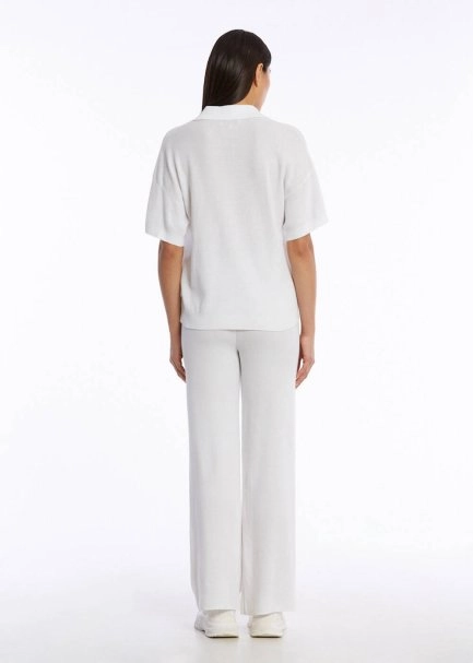 POLO NECK WHITE ORGANIC COTTON KNIT SWEATER - 5