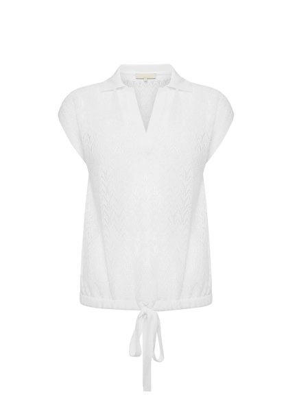 Polo Yaka Beli Bağcıklı Beyaz Triko Üst - 8