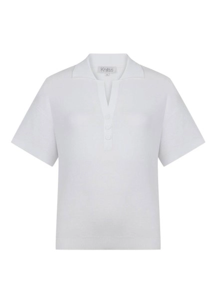 Polo Yaka Beyaz Organik Pamuk Triko - 6