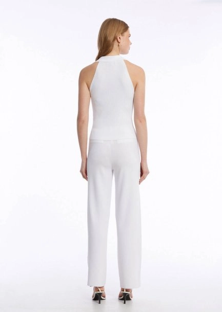 Polo Yaka Beyaz Triko Üst - 5