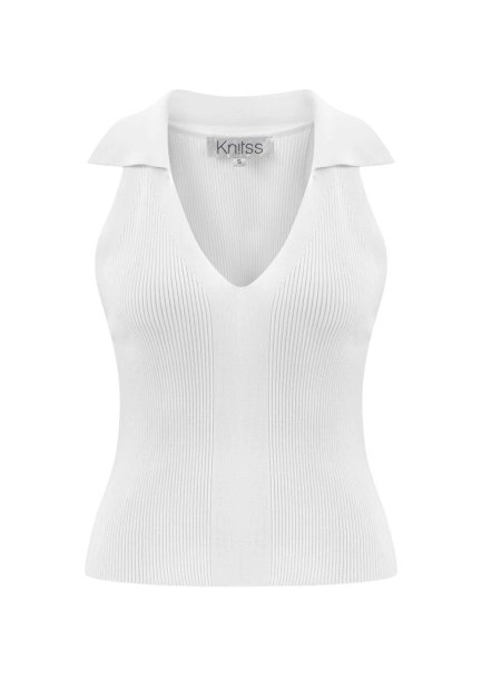 Polo Yaka Beyaz Triko Üst - 6