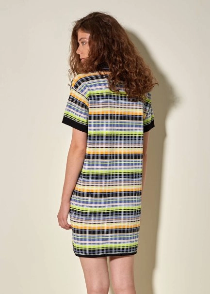 Polo Yaka Çizgi Desen Mini Triko Elbise - 3