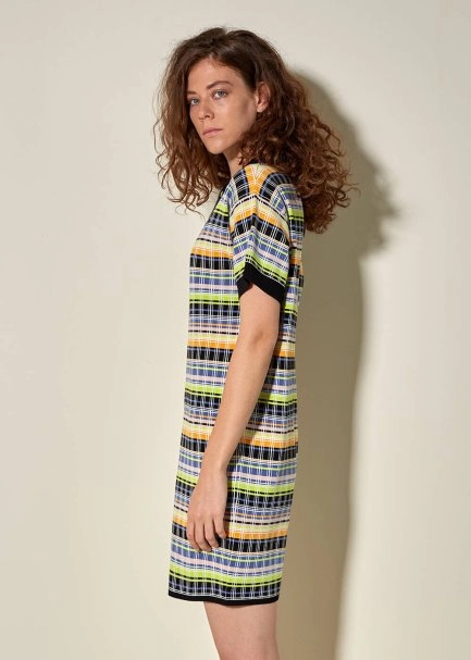 Polo Yaka Çizgi Desen Mini Triko Elbise - 4