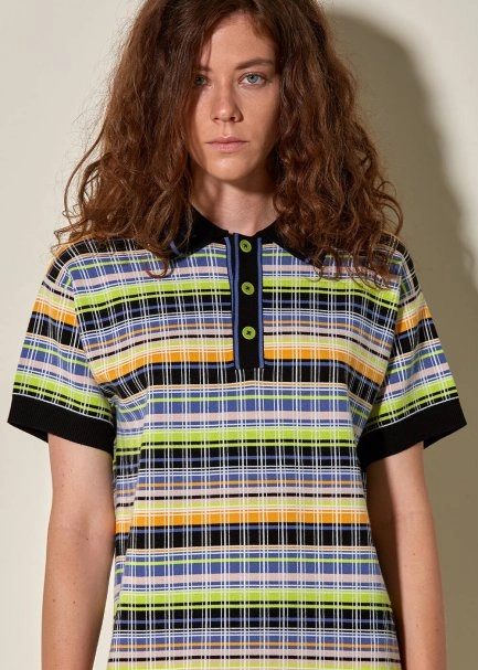 Polo Yaka Çizgi Desen Mini Triko Elbise - 5