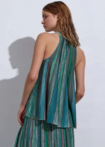 Polo Yaka Çizgi Desenli Yeşil Triko Üst - 6