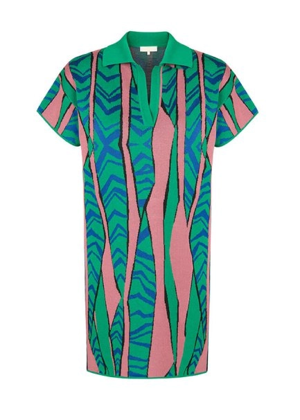 Desenlı Polo Yaka Triko Elbise - 6